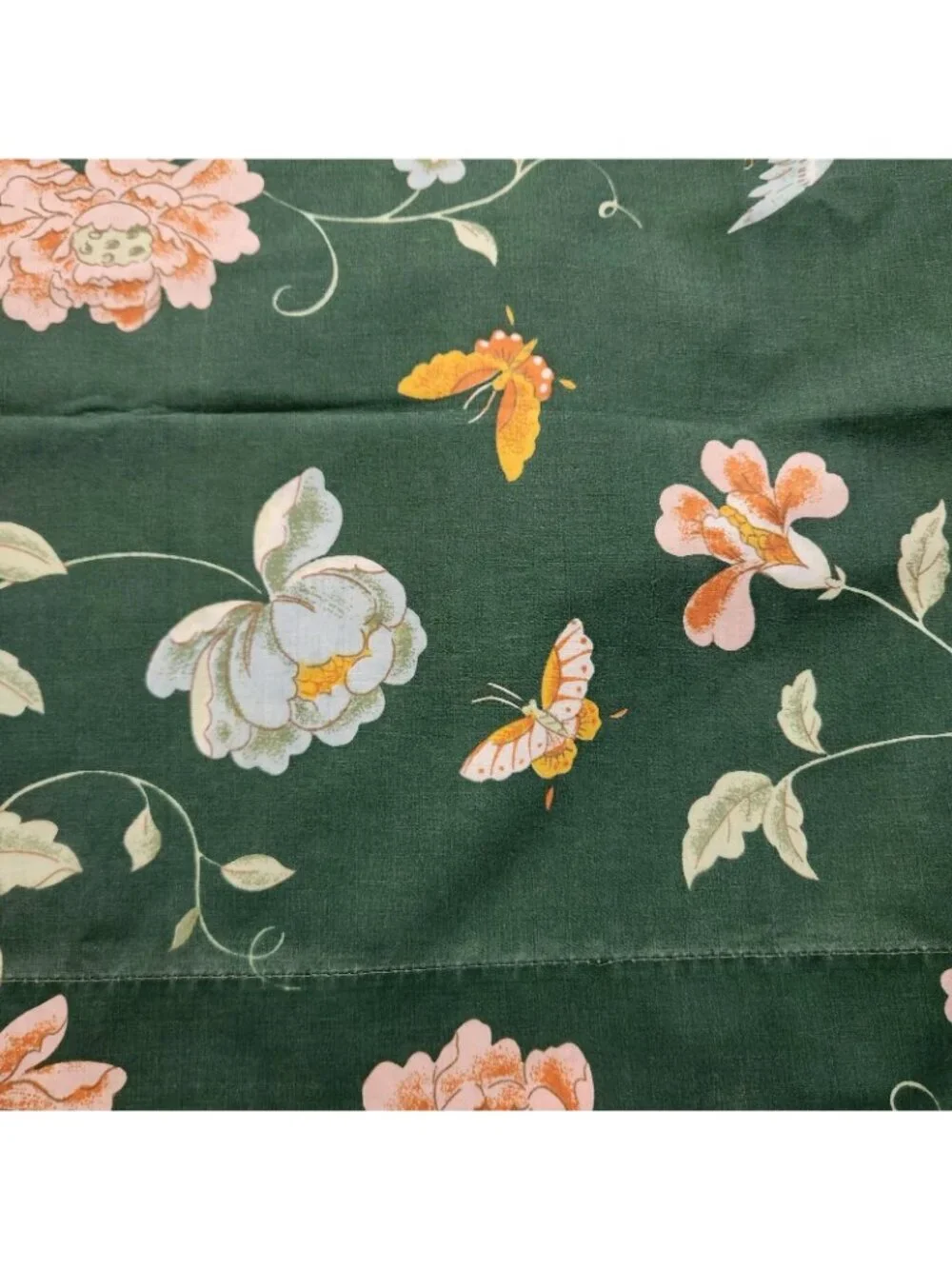 Vintage Fieldcrest Empress Garden Geen Bird Floral Flat Twin Sheet